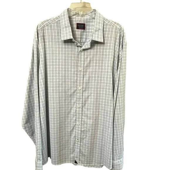 UNTUCKit Shirt Mens 3XL White Blue Plaid Nylon Performance Stretch Long Sleeve - Picture 2 of 11